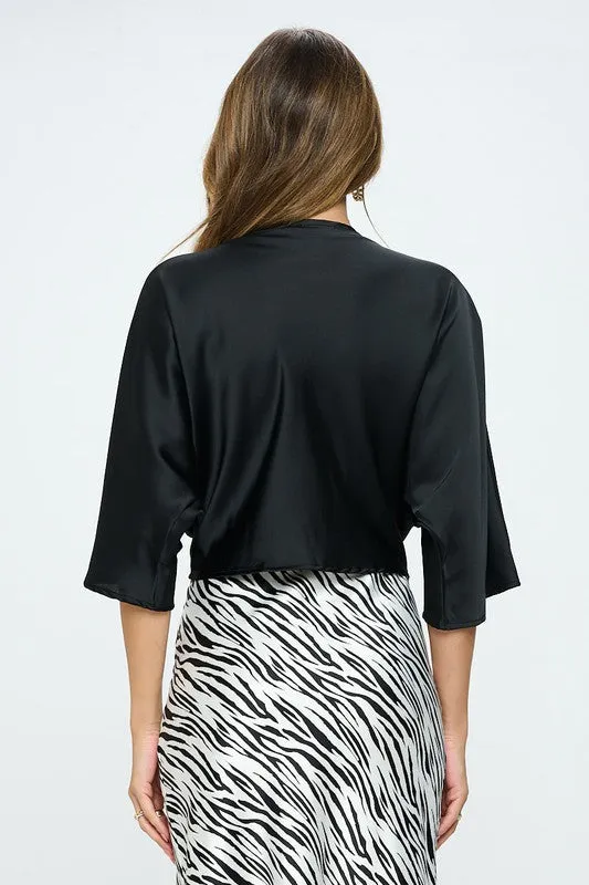 Satin Vibrant Short Sleeve Top with Front Twist