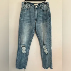 Shop Stevie Distressed High Waisted Straight Leg Cut Off Jeans Womens Size 28