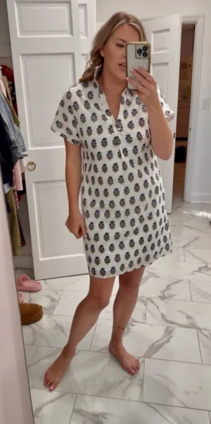 Short Sleeve Floral Print Dress - Blue