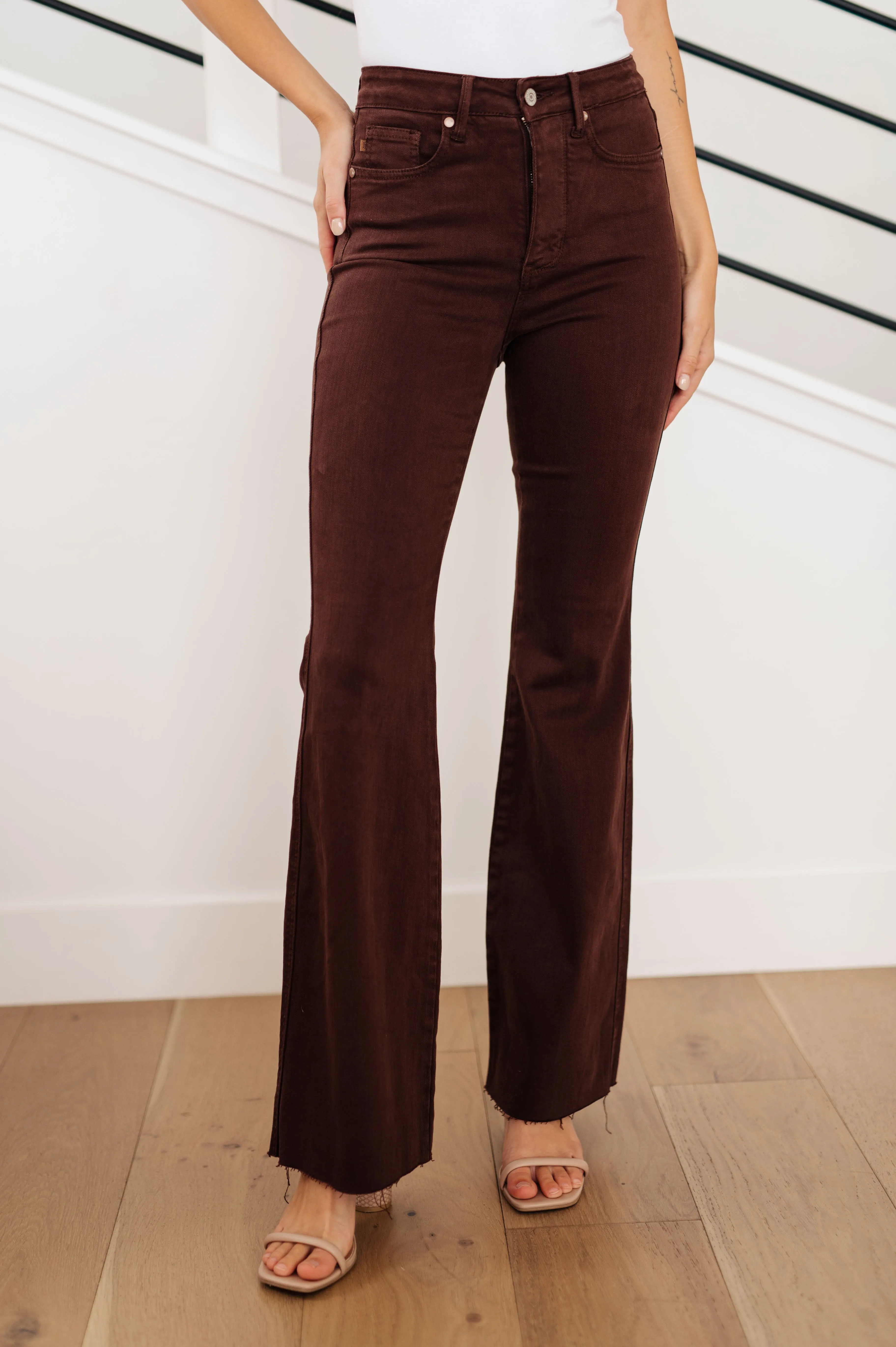 Sienna High Rise Control Top Flare Jeans in Espresso by Judy Blue