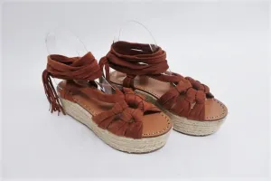 Sigerson Morrison Espadrille Sandals Cosie Brown Suede Size 7.5 Ankle Wrap Wedge