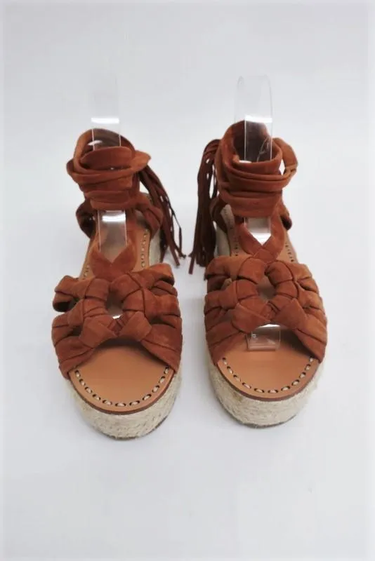 Sigerson Morrison Espadrille Sandals Cosie Brown Suede Size 7.5 Ankle Wrap Wedge