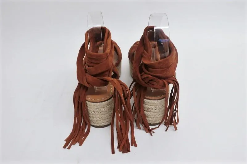 Sigerson Morrison Espadrille Sandals Cosie Brown Suede Size 7.5 Ankle Wrap Wedge