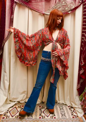 Silk Flared Sleeve Butterfly Blouse