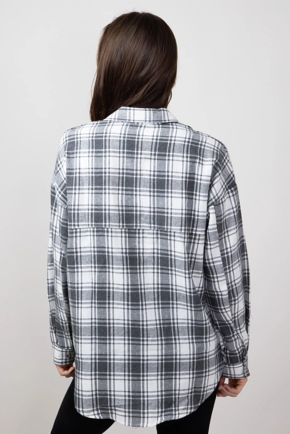 Simply Southern Plaid Button Up Shirt for Women in Grey | PP-0224-SHKT-PLD-GRY