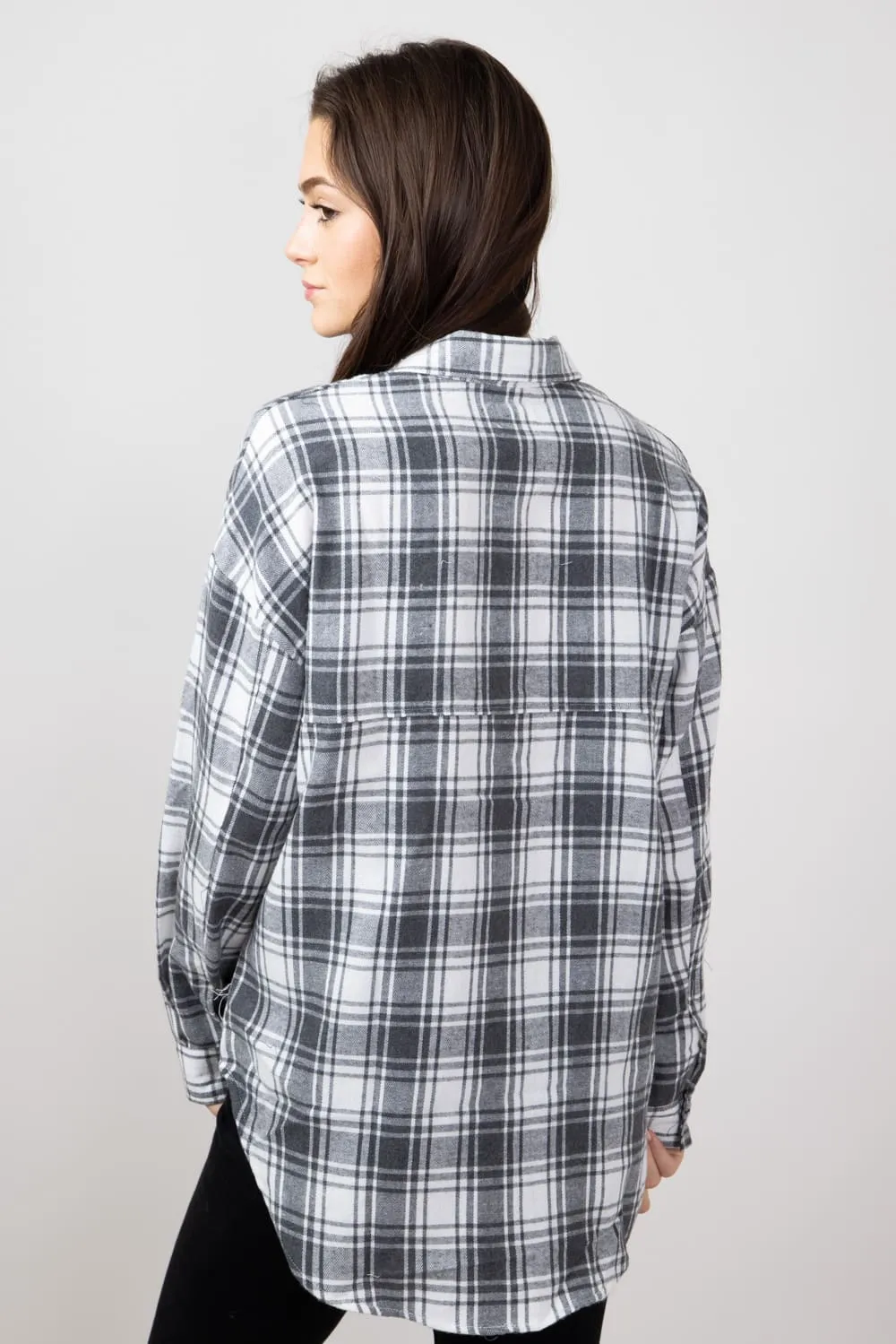 Simply Southern Plaid Button Up Shirt for Women in Grey | PP-0224-SHKT-PLD-GRY