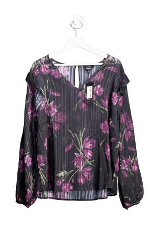 SimplyBe Black Sheer Stripe Blouse With Floral Print UK 24