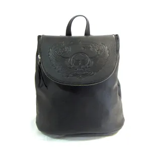 SK638  Backpack w/ Zippered Flap- Skull w/Wings