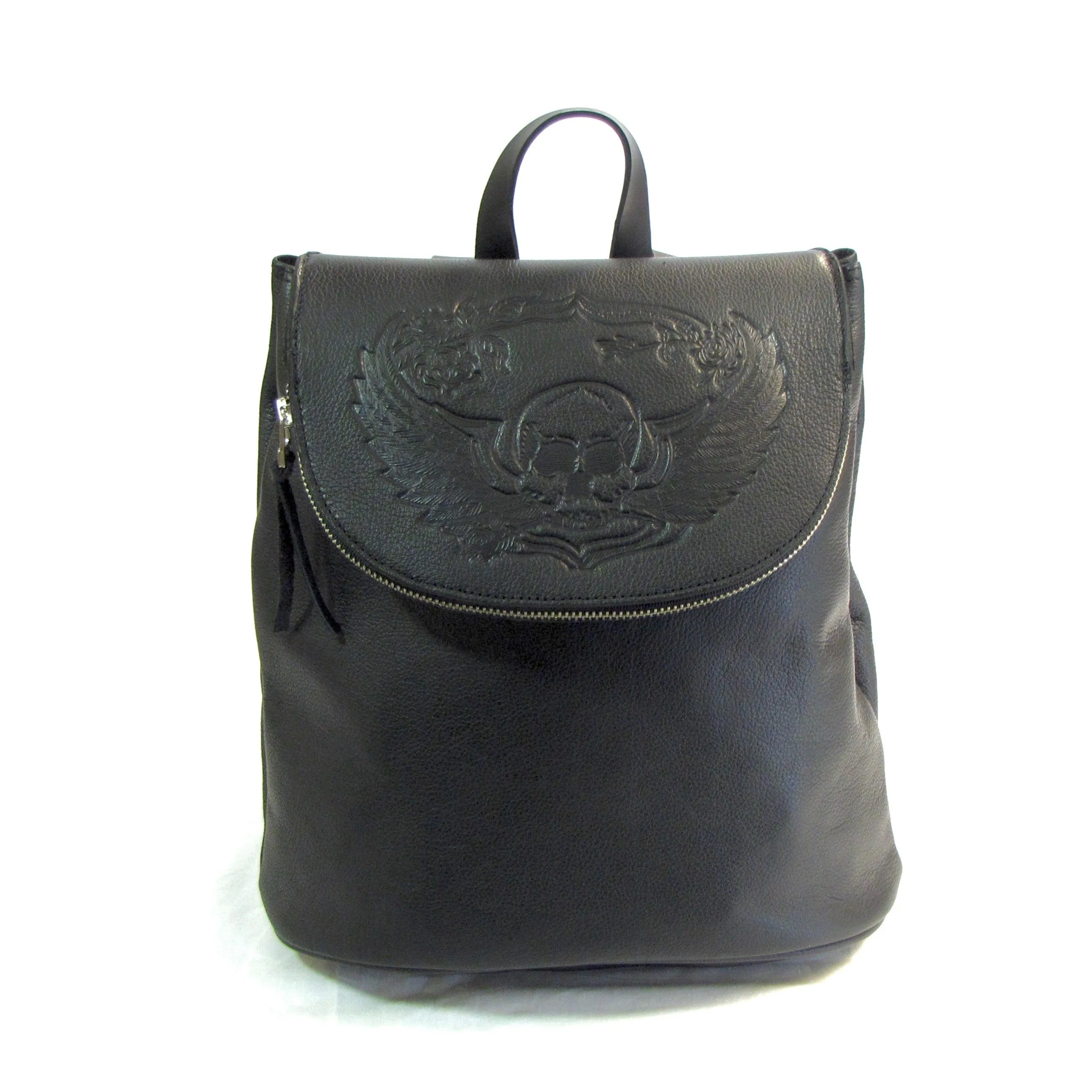 SK638  Backpack w/ Zippered Flap- Skull w/Wings