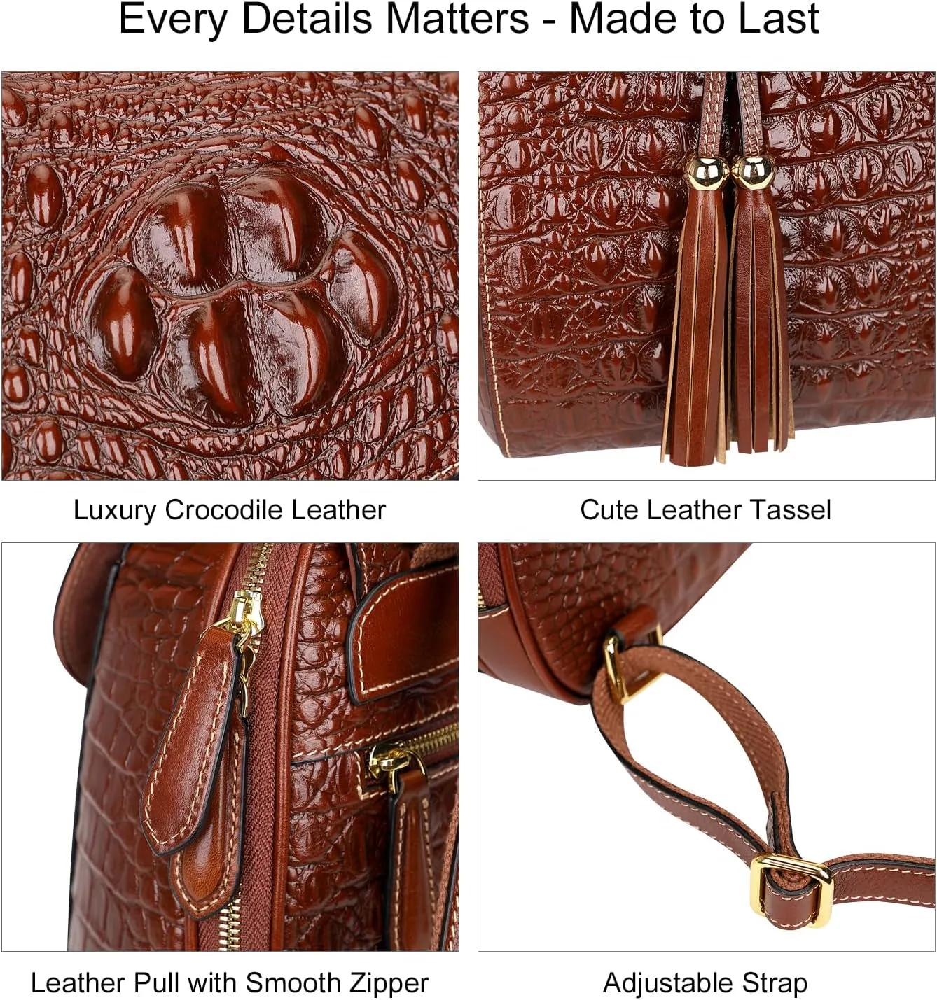Small Crocodile Leather Backpacks Purse for Women Casual Backpack Fashion Bag