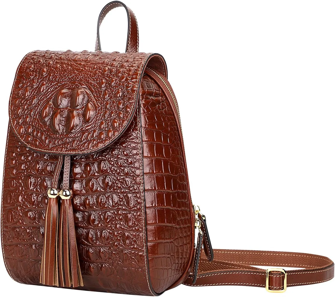 Small Crocodile Leather Backpacks Purse for Women Casual Backpack Fashion Bag