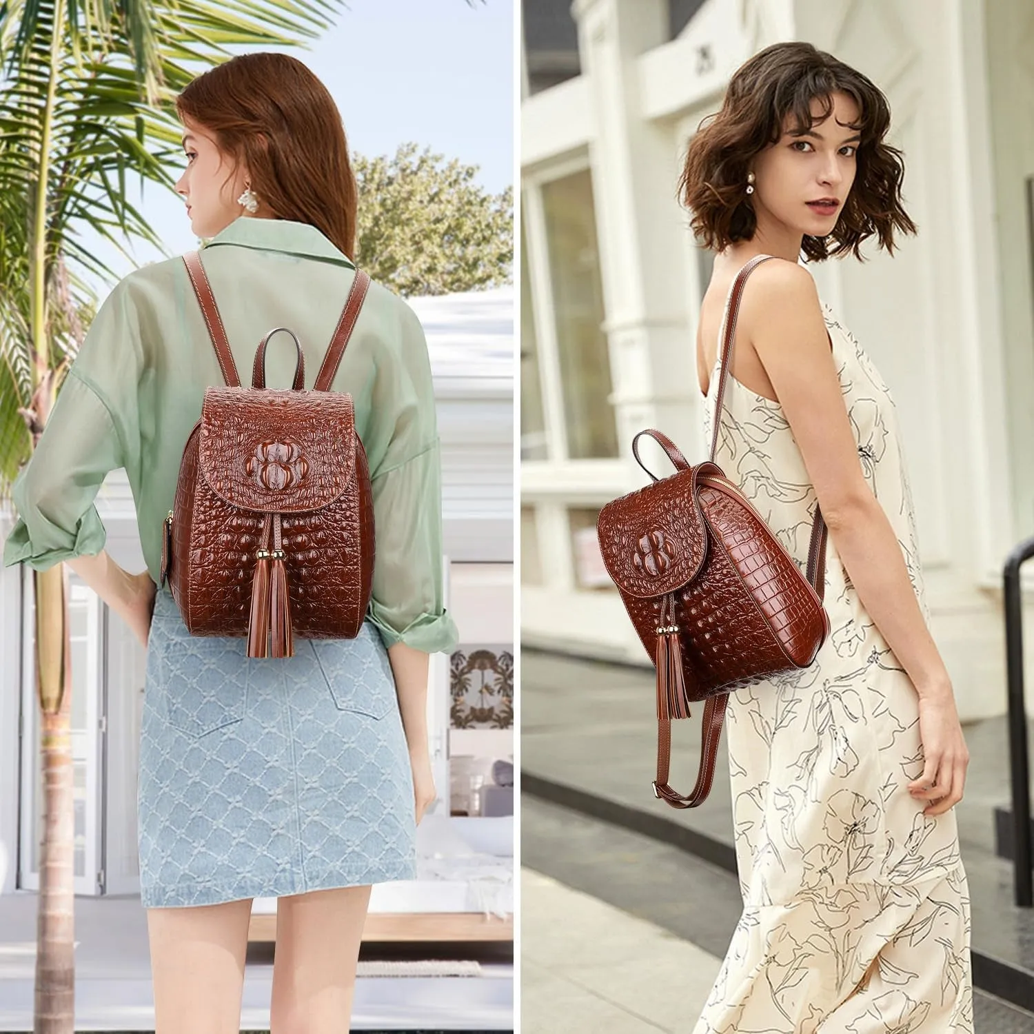 Small Crocodile Leather Backpacks Purse for Women Casual Backpack Fashion Bag