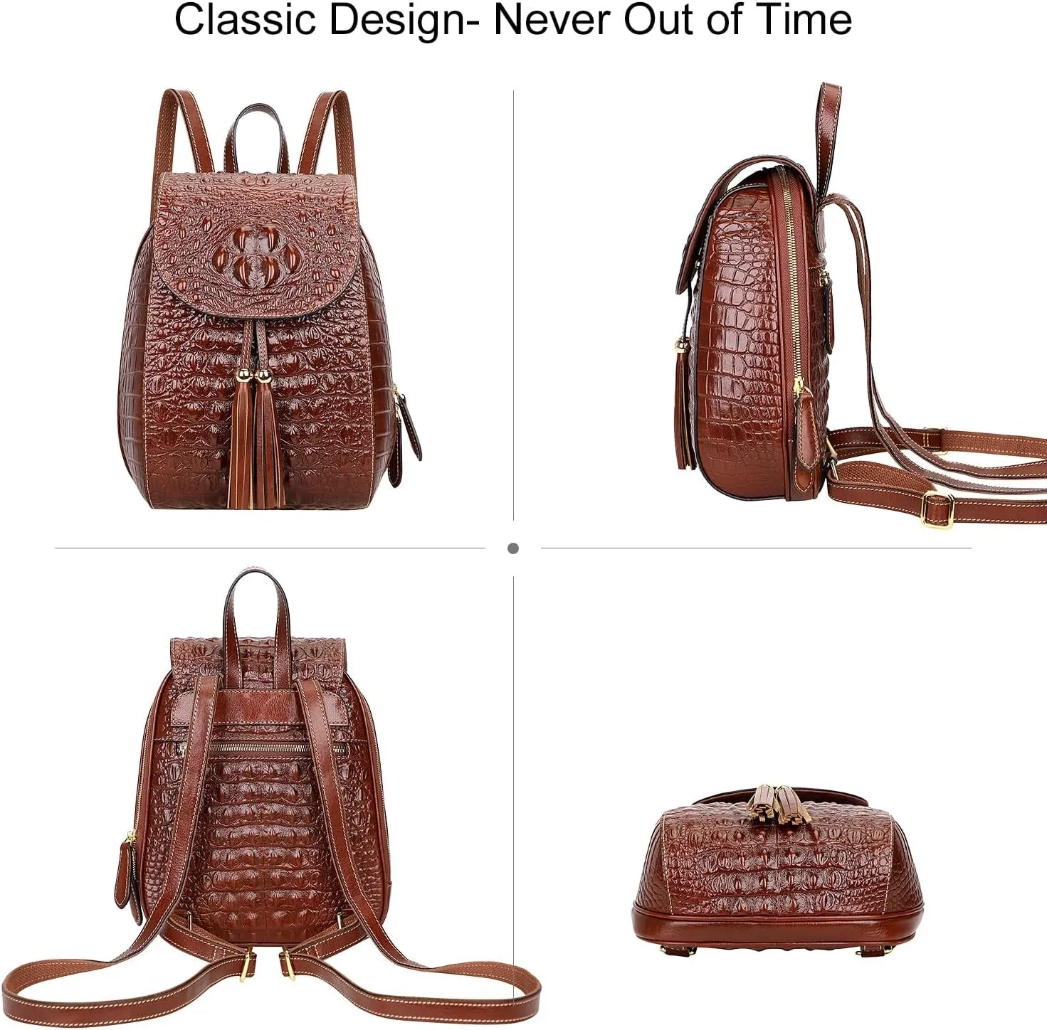 Small Crocodile Leather Backpacks Purse for Women Casual Backpack Fashion Bag