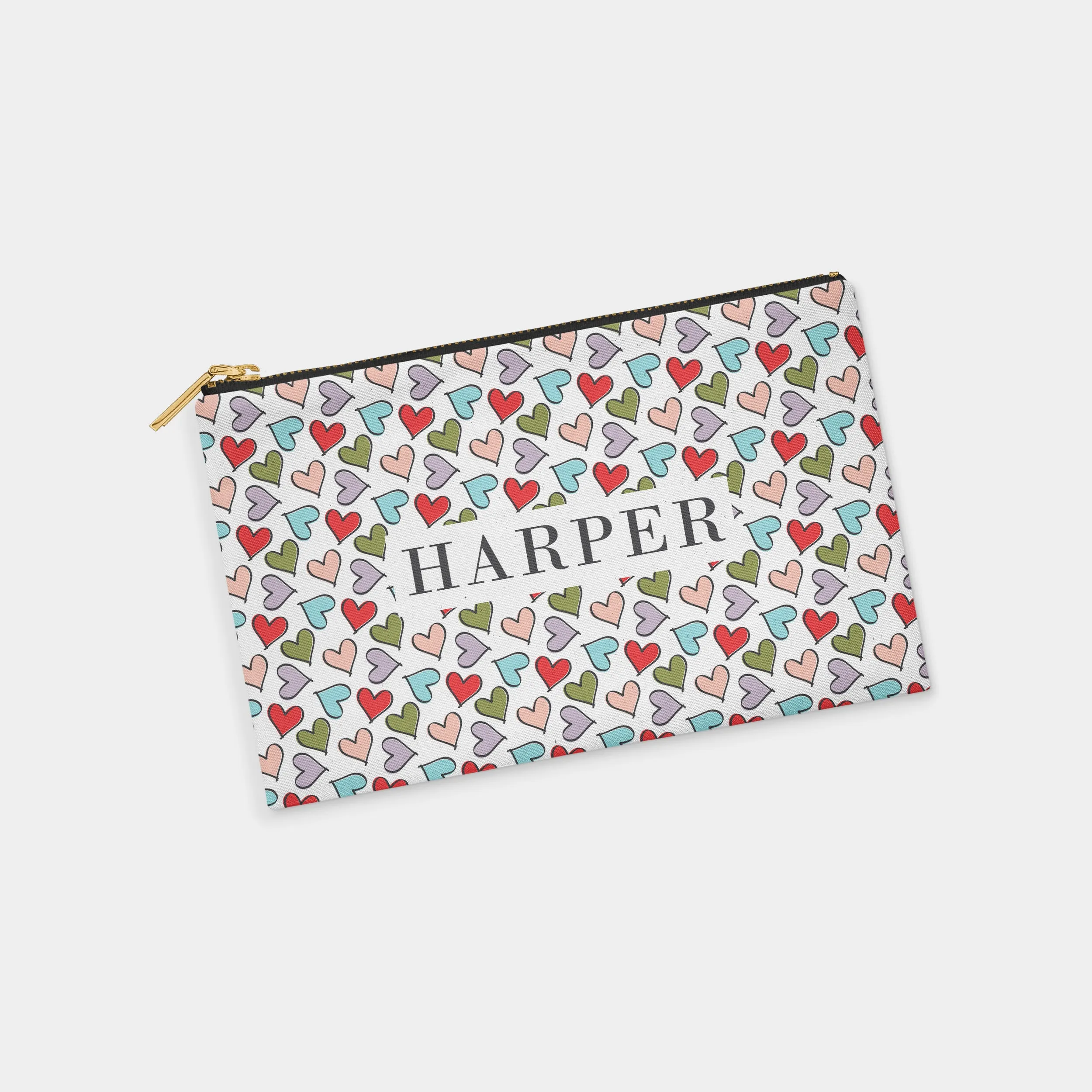 Small Hearts Personalized Zipper Pouch (pastel)