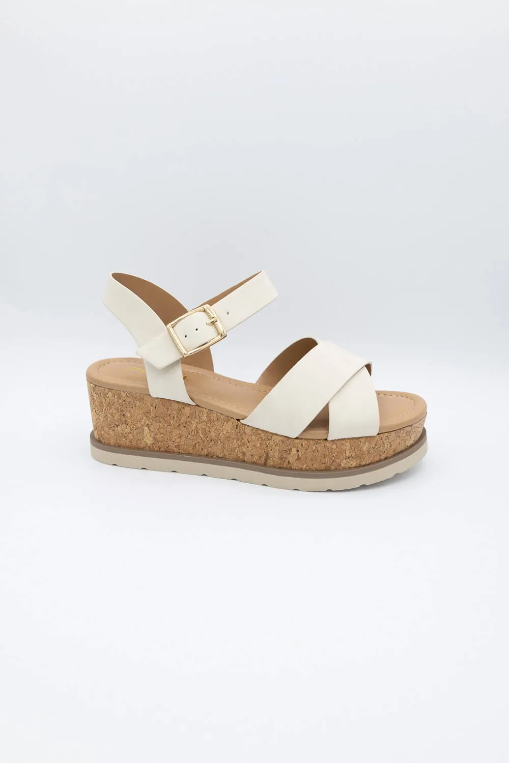 Soda Clever Criss Cross Platform Sandals for Women in Beige | CLEVER-S BEIGE