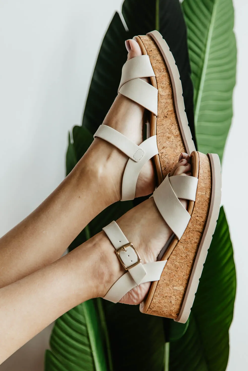 Soda Clever Criss Cross Platform Sandals for Women in Beige | CLEVER-S BEIGE