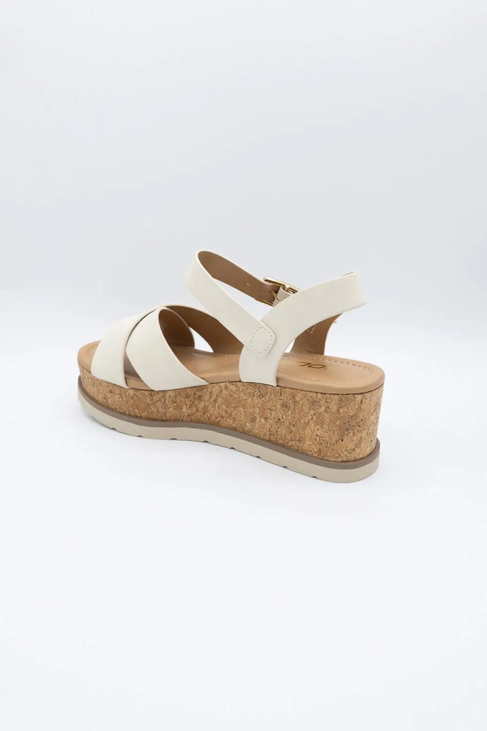 Soda Clever Criss Cross Platform Sandals for Women in Beige | CLEVER-S BEIGE