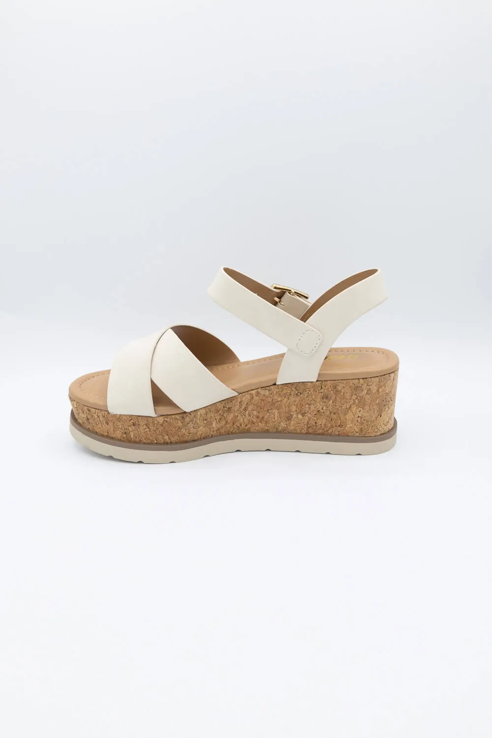 Soda Clever Criss Cross Platform Sandals for Women in Beige | CLEVER-S BEIGE