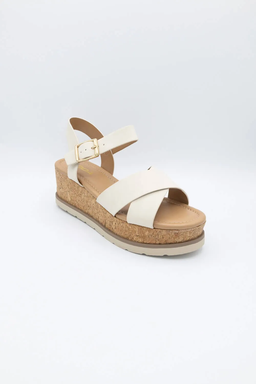 Soda Clever Criss Cross Platform Sandals for Women in Beige | CLEVER-S BEIGE