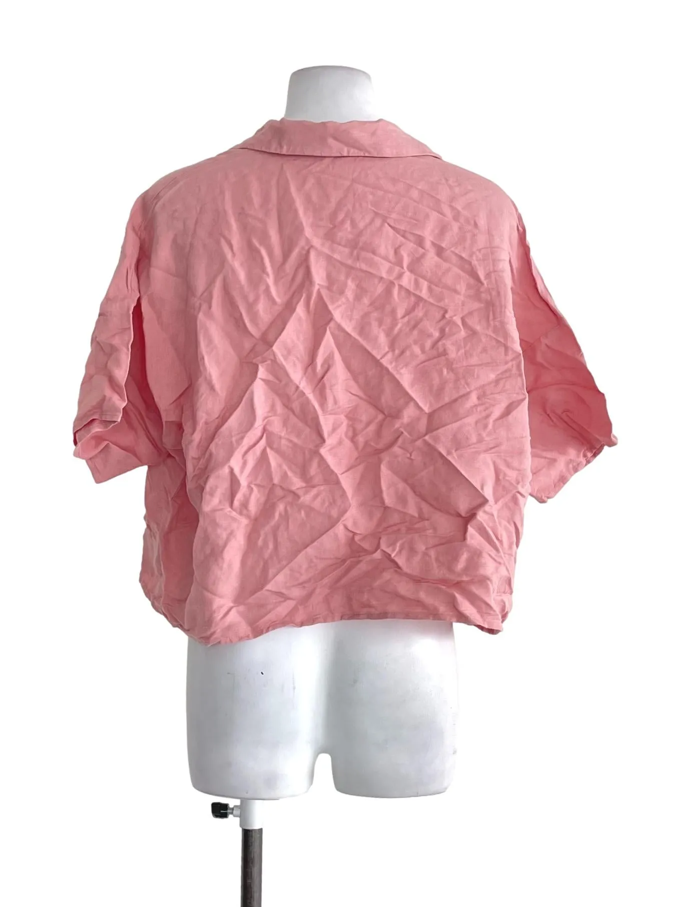 Soft Pink Button Up Cuban Collar Loose Shirt OSN