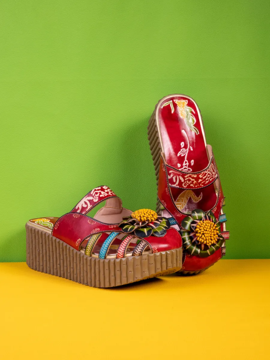 Solanah Floral Embossed Leather Platform Clog