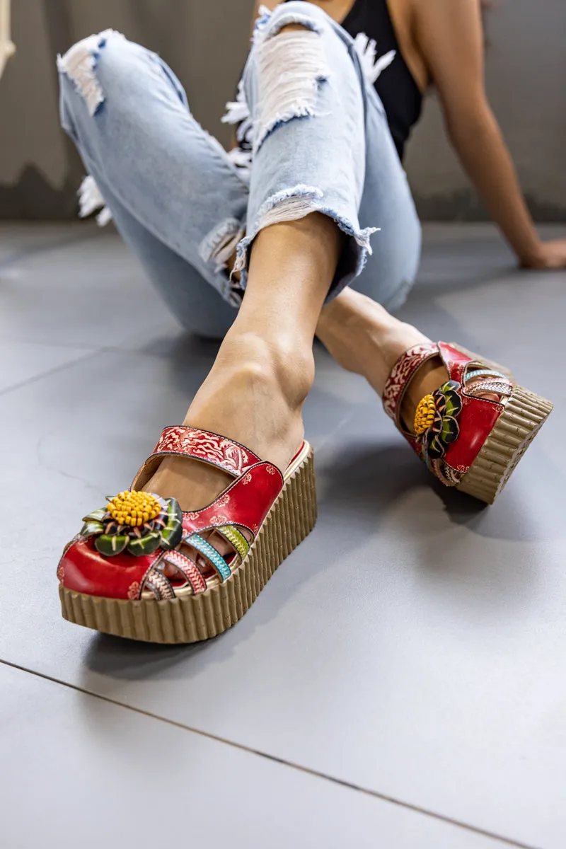 Solanah Floral Embossed Leather Platform Clog