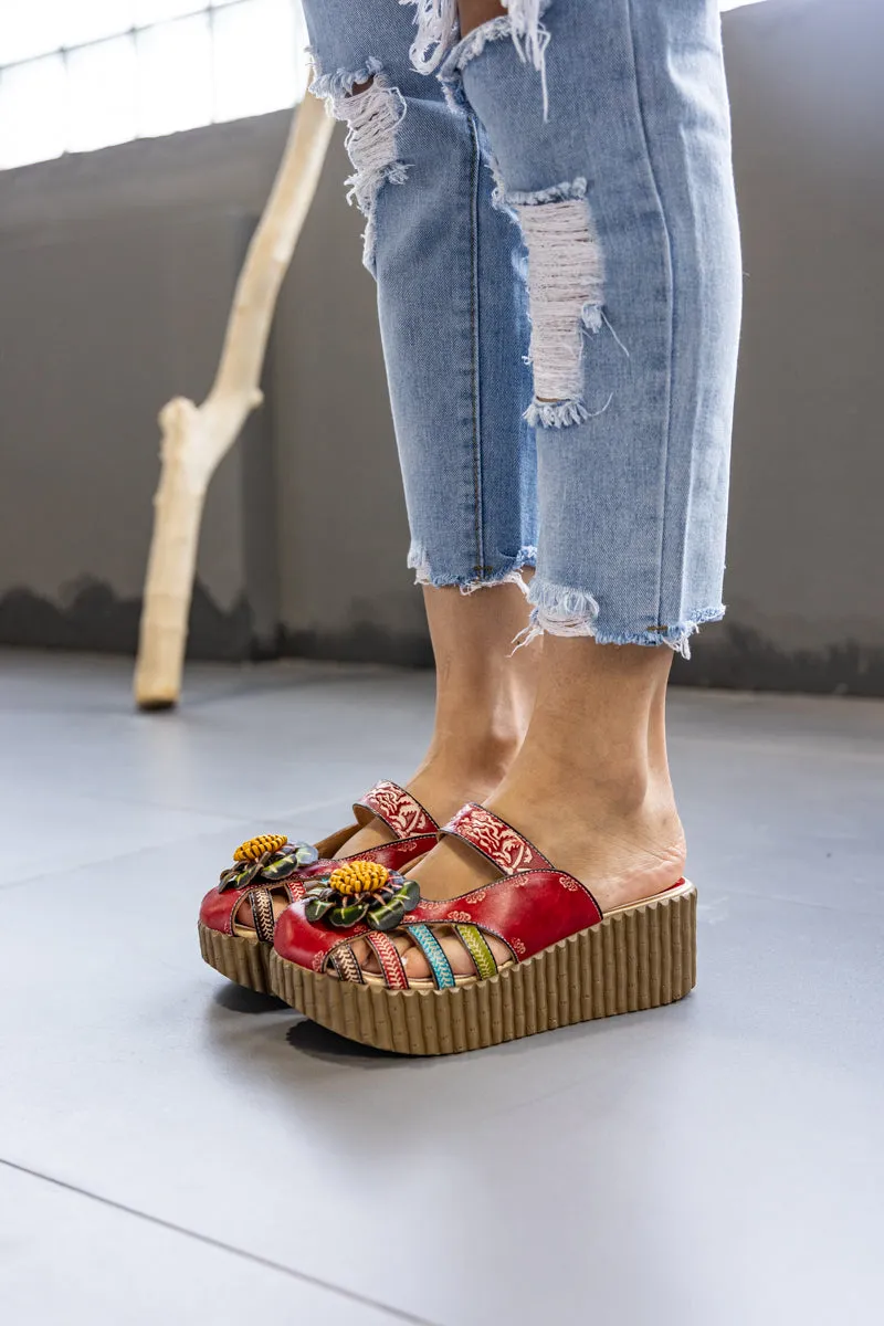 Solanah Floral Embossed Leather Platform Clog
