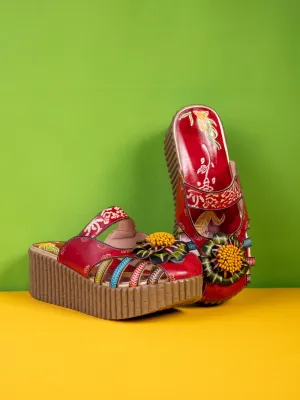 Solanah Floral Embossed Leather Platform Clog