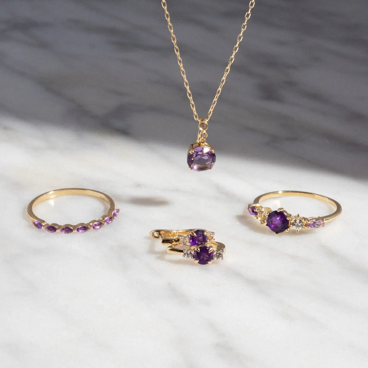 Solid Gold 2025 February Capsule Amethyst Statement Set with Free Gift
