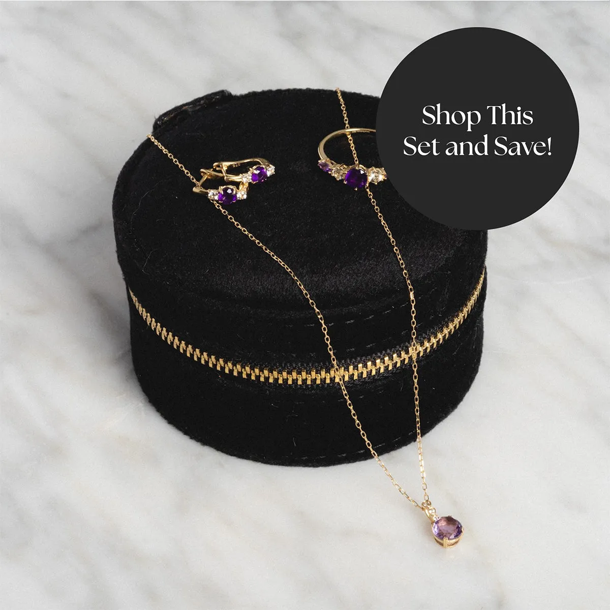 Solid Gold 2025 February Capsule Amethyst Statement Set with Free Gift