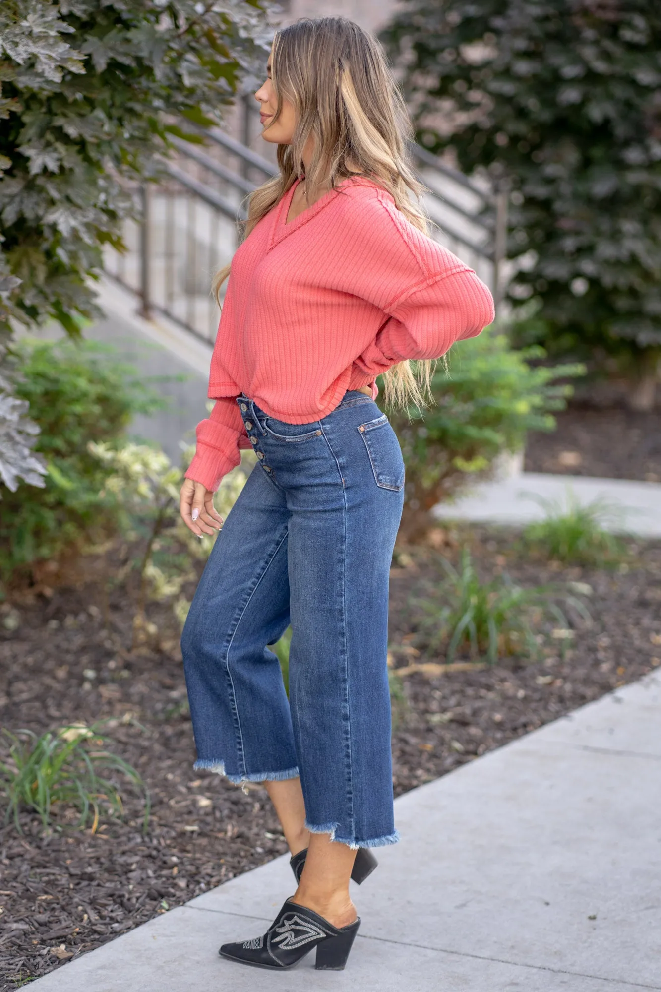 Sophia High Rise Button Fly Crop Wide Leg Regular & Plus Sizes