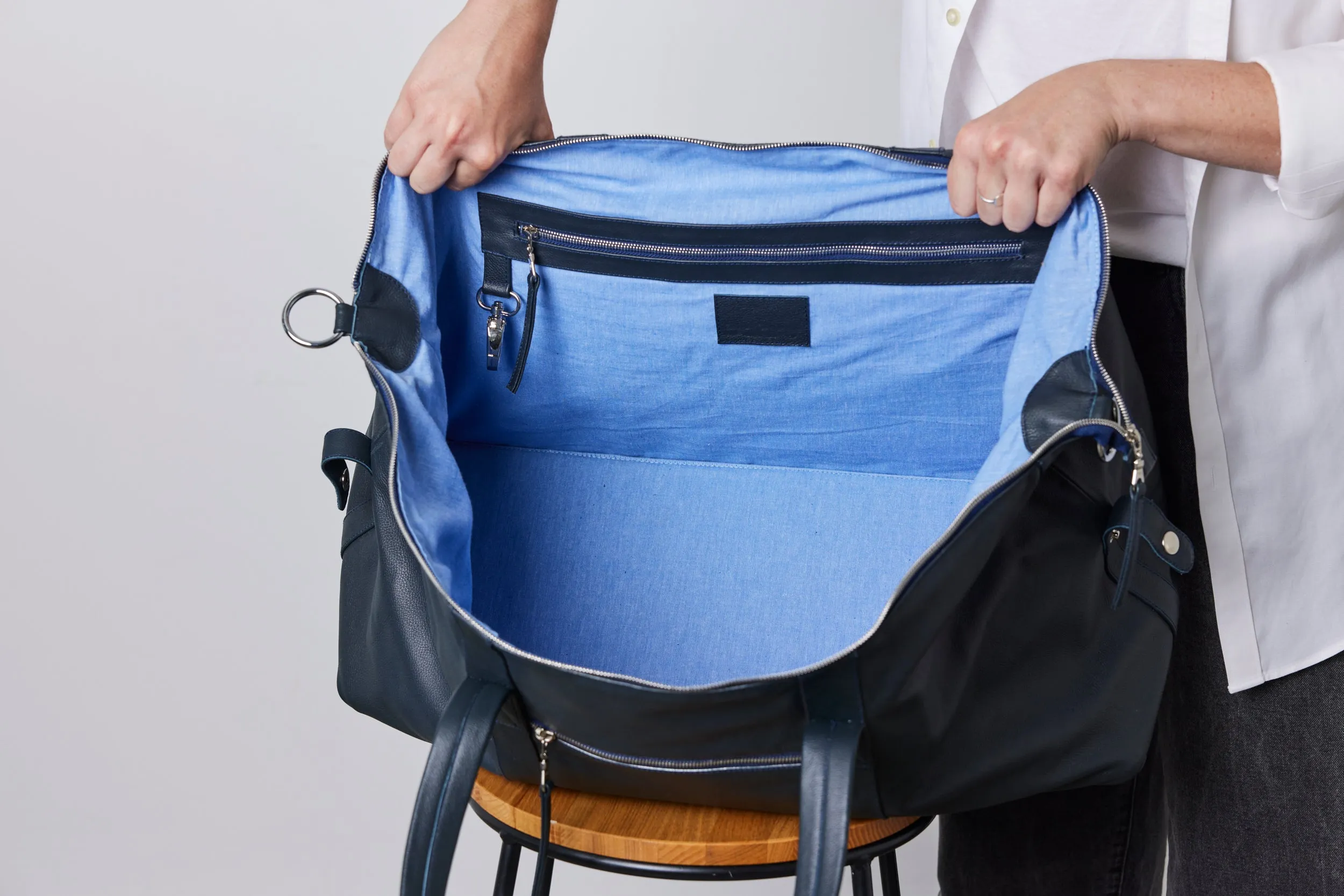 Sorrento French Navy Leather Weekender