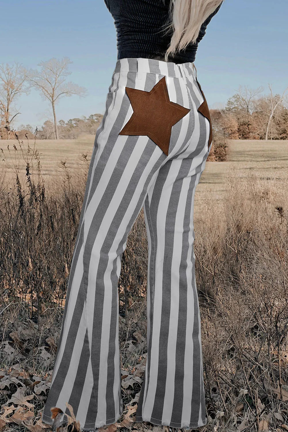 Star Embellished Western Flare Jeans