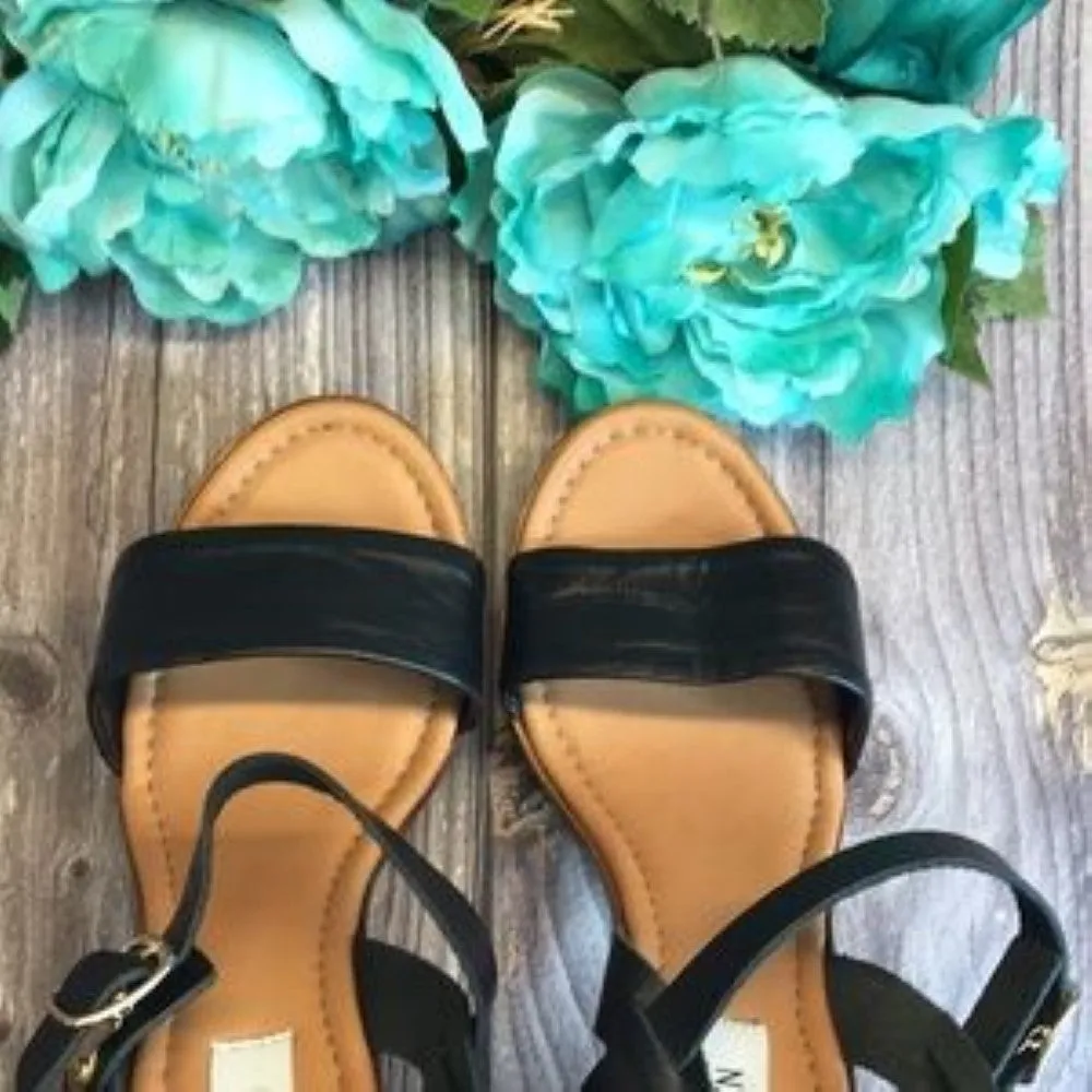 STEVE MADDEN Laurisa Black Leather Wood Platform Sandals 9M