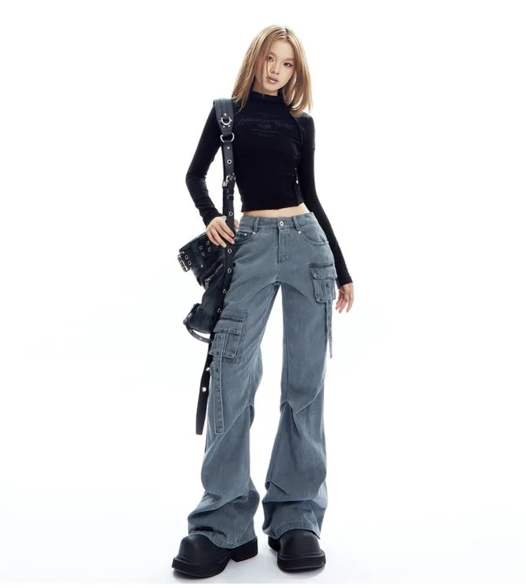 Strappy Cargo Lowrise Flared Jeans