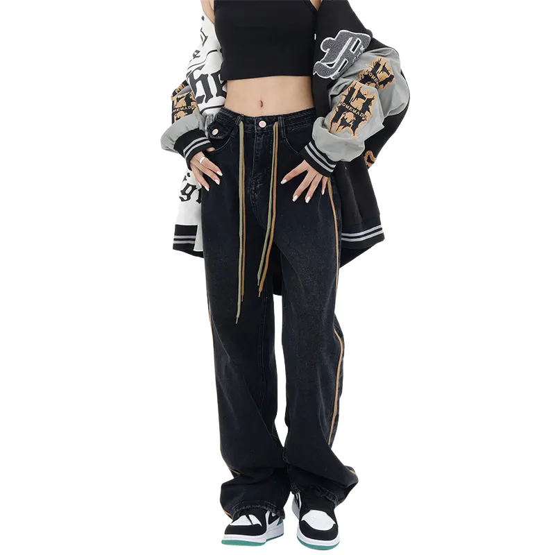 Street Drawstring Wide-Leg Jeans