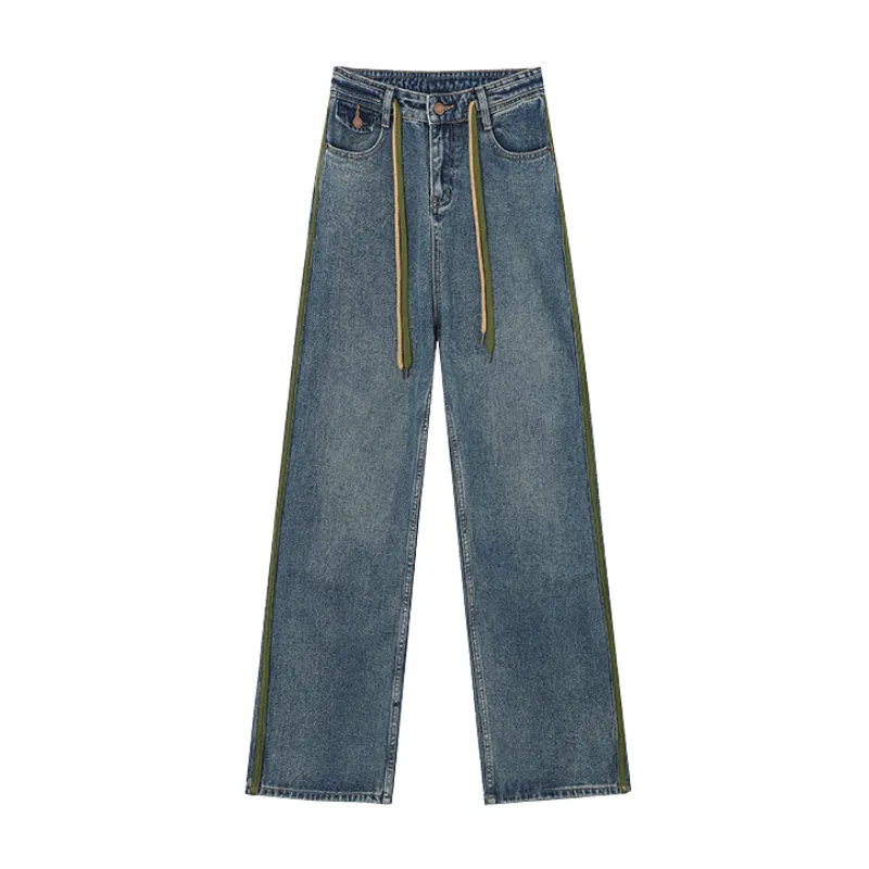 Street Drawstring Wide-Leg Jeans