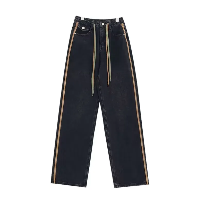 Street Drawstring Wide-Leg Jeans