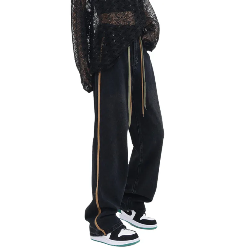 Street Drawstring Wide-Leg Jeans