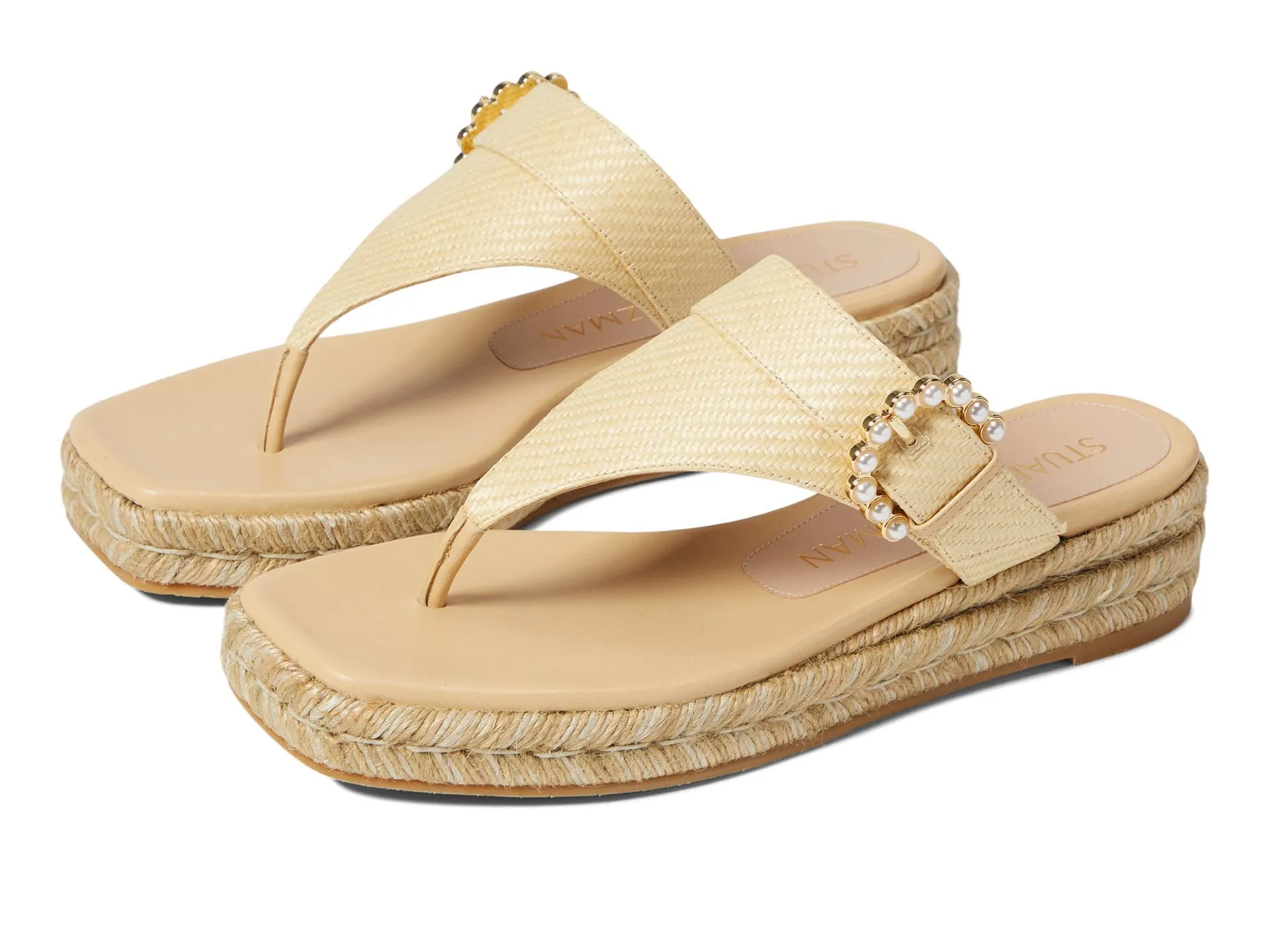 Stuart Weitzman Pearl Buckle Espadrille Sandal Wheat 6 M