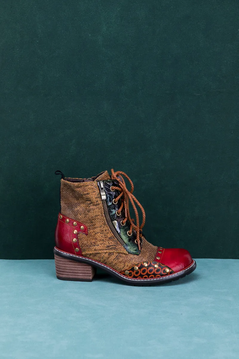 Studded Lace Up Leather Ankle Boot