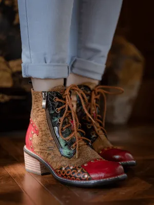 Studded Lace Up Leather Ankle Boot