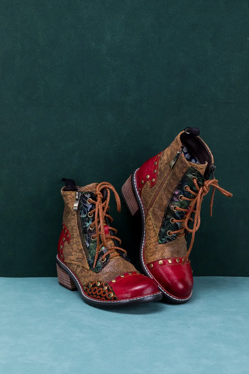 Studded Lace Up Leather Ankle Boot