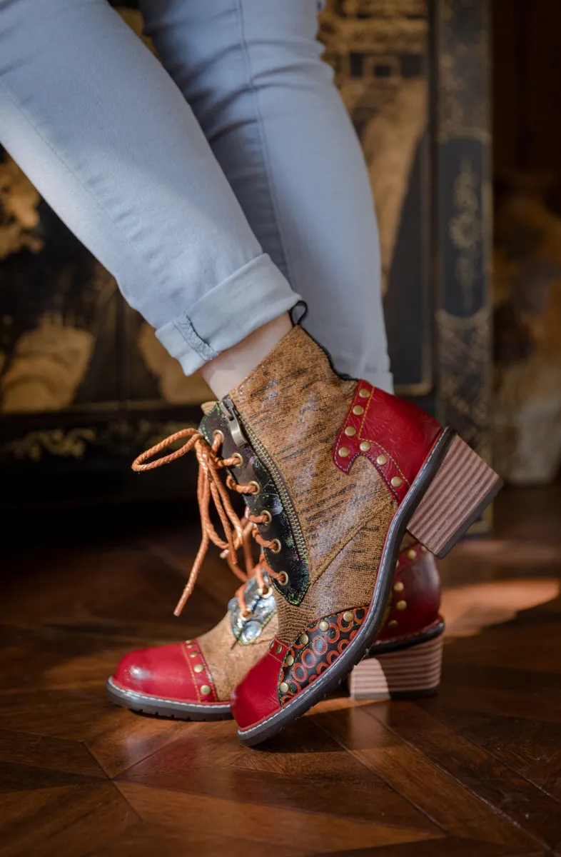 Studded Lace Up Leather Ankle Boot
