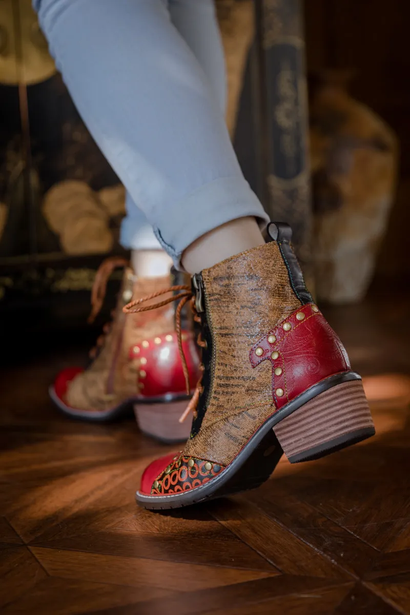 Studded Lace Up Leather Ankle Boot