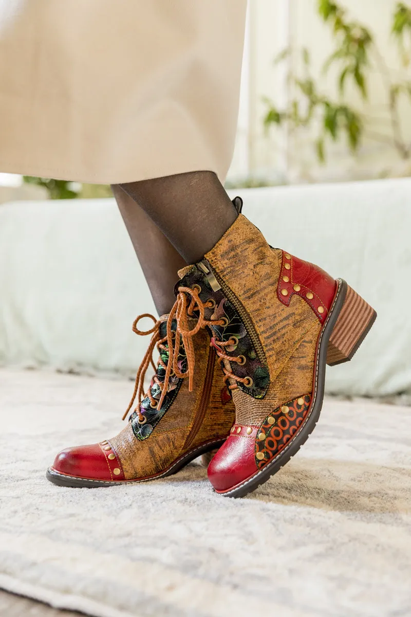 Studded Lace Up Leather Ankle Boot