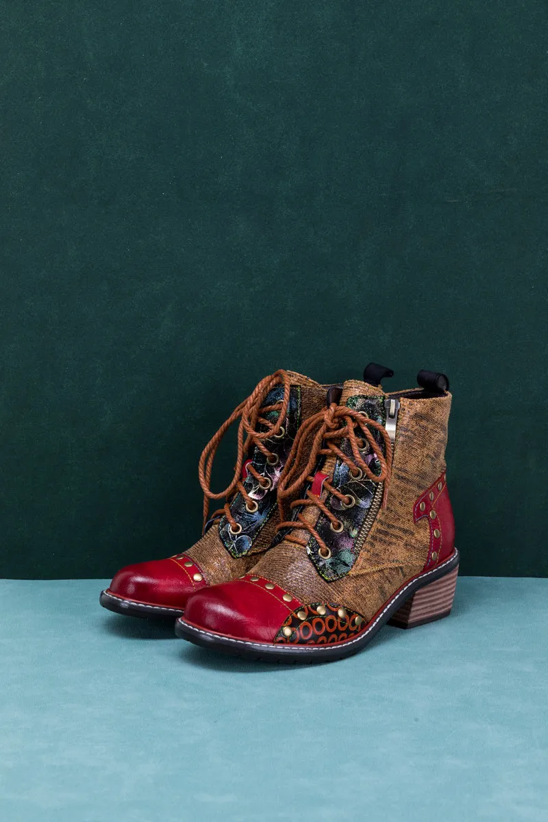 Studded Lace Up Leather Ankle Boot