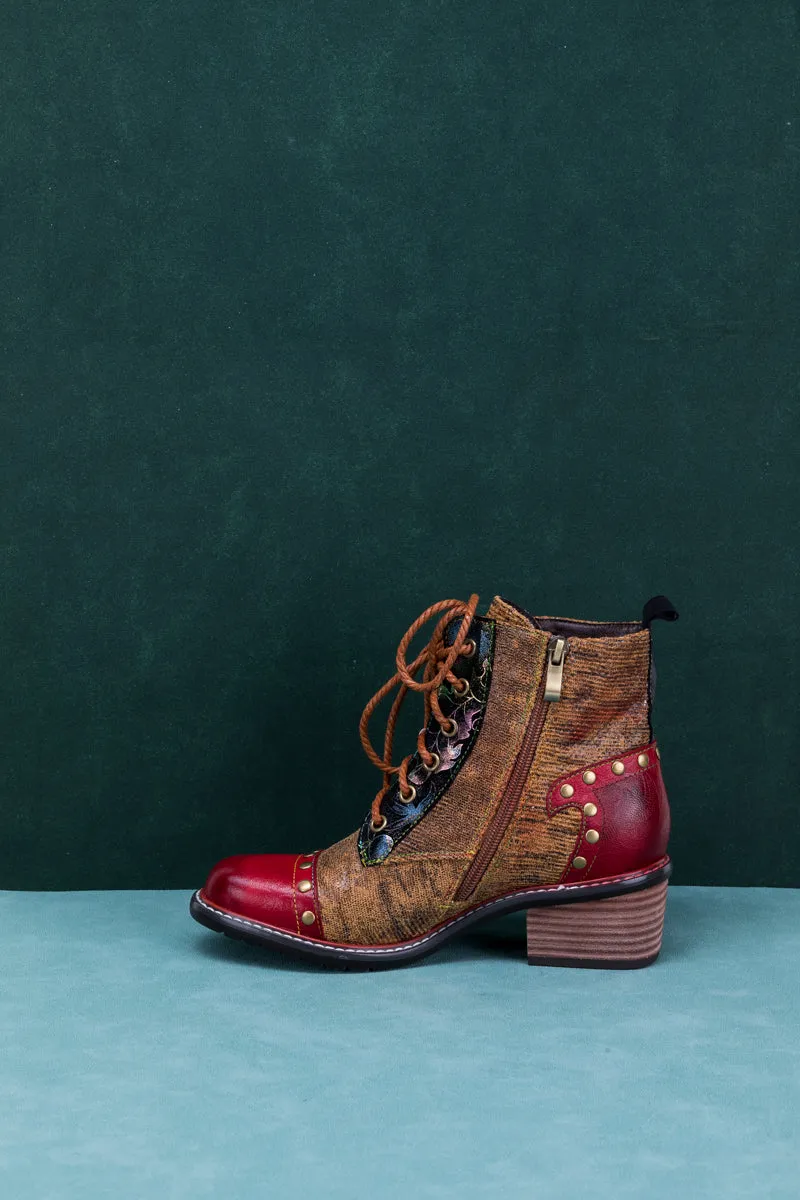Studded Lace Up Leather Ankle Boot
