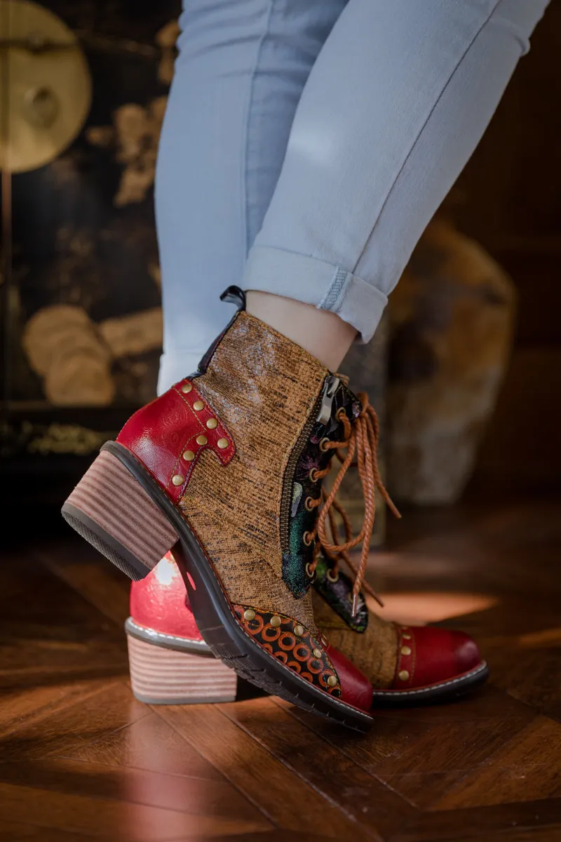 Studded Lace Up Leather Ankle Boot