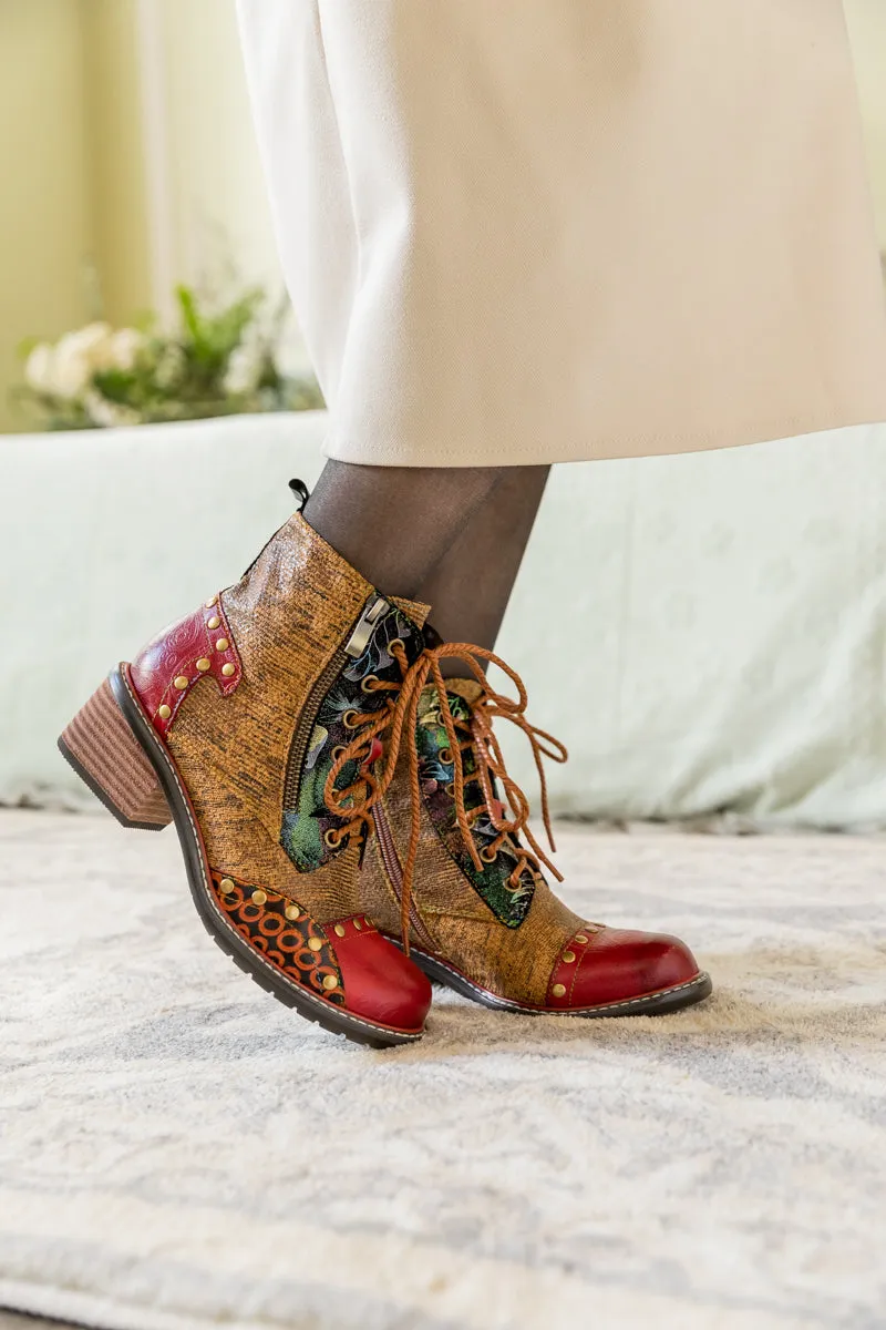Studded Lace Up Leather Ankle Boot